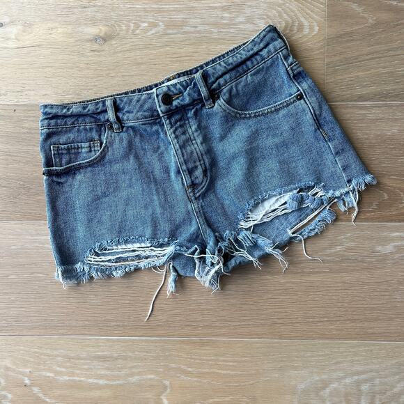 Brandy Melville Cutoff High Waisted Distressed Button Fly Denim Shorts sz 28 - Picture 1 of 5